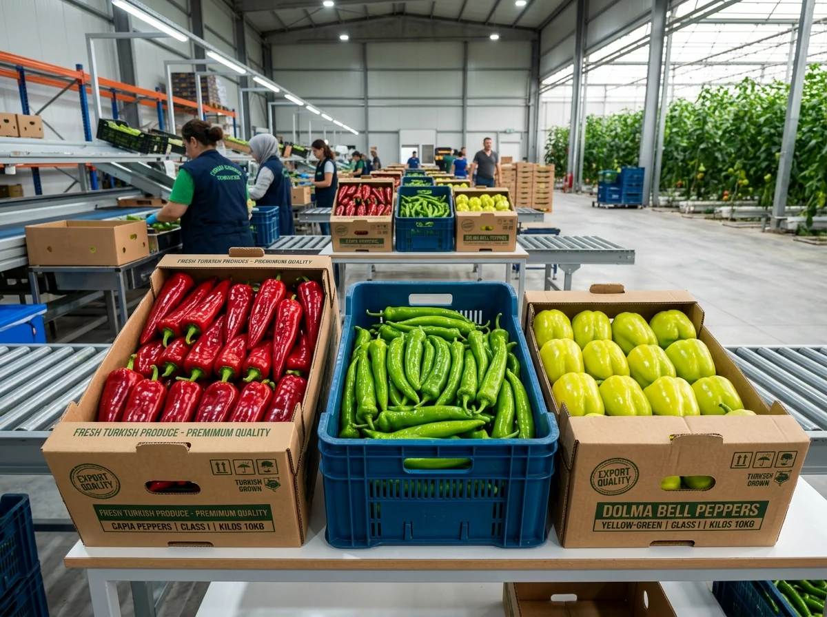 Turkish Greenhouse Peppers (Red Capia, Sivri, Dolma Bell, Charleston) Turkish export packaging - Nilasya Global